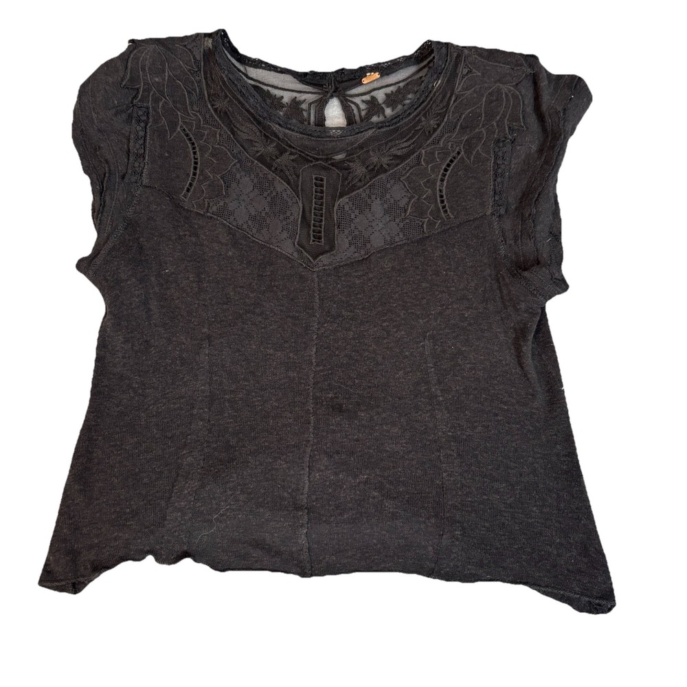 FREE PEOPLE Black Lace Top size‎ XS Whimsigoth Fairy Bohemian